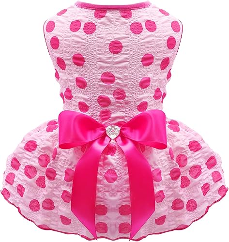 KYEESE Vestido para perro, vestido de verano con lunares y lazo, ropa ligera para mascotas, para perros pequeños, gatos, cachorros, cachorros,