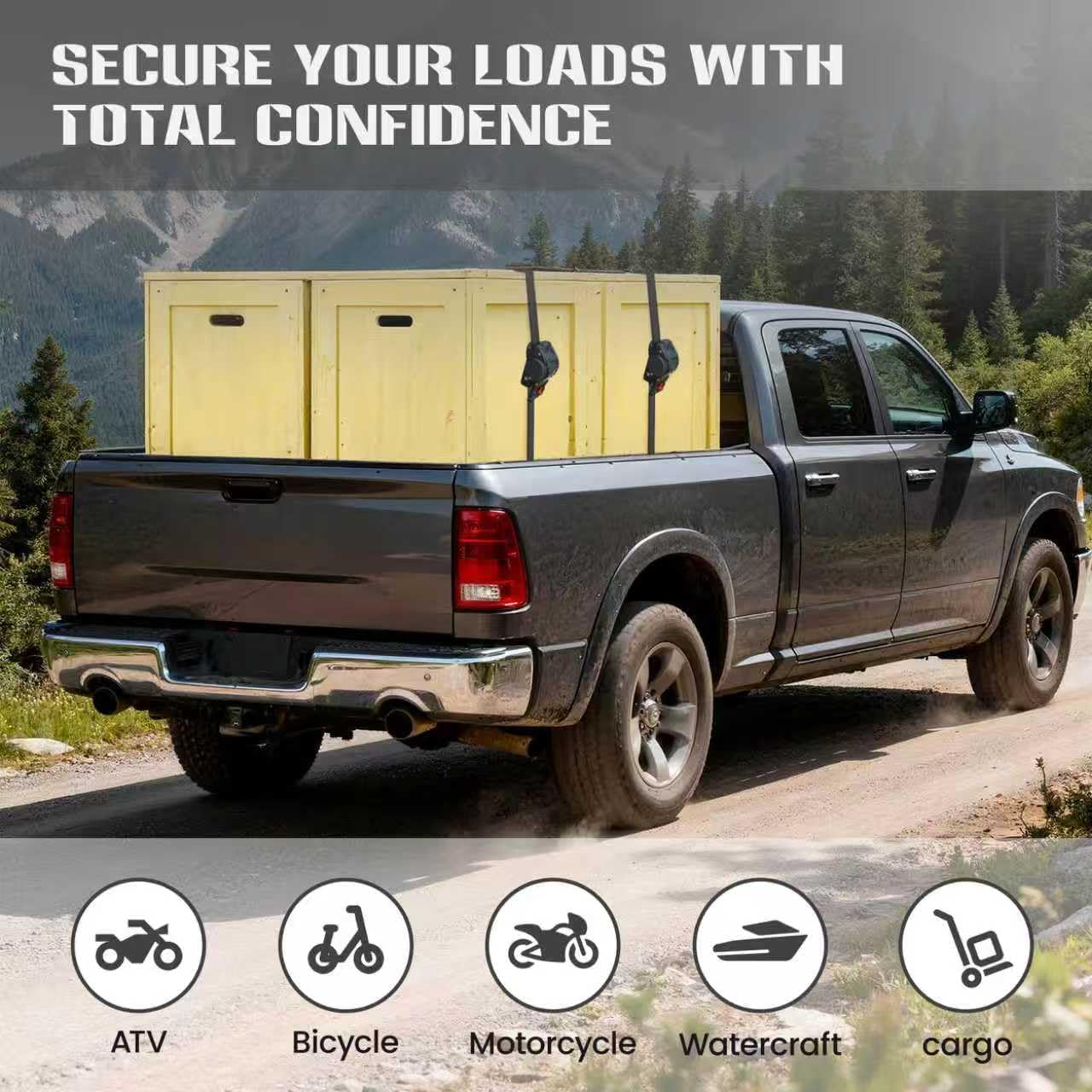 Retractable Ratchet Straps (4-Pack) - 1 Inch x 13 Feet (1,800lb Break Strength) - Auto Self Retracting Tie Down Straps for Truck, Cargo Trailer, Motorcycle, ATV, UTV - Black - Image 8