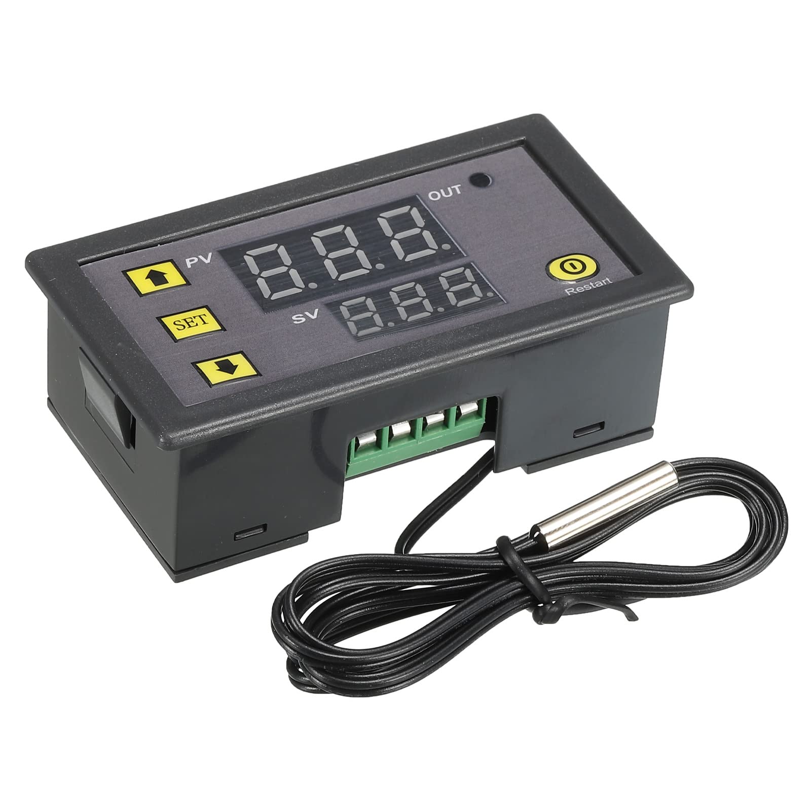 sourcing map AC110-220V LED Digital Temperature Controller Thermostat Meter Heating Cooling -20 to 100°C W3230 Relay Output with NTC Temperature Probe Waterproof