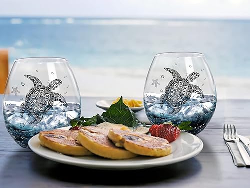 Miniatura 5 de Physkoa Copa de vino de tortuga marina, diseño verde azulado agrietado de 13.5 onzas, regalos de tortuga marina para mujeres, regalos de tortuga,