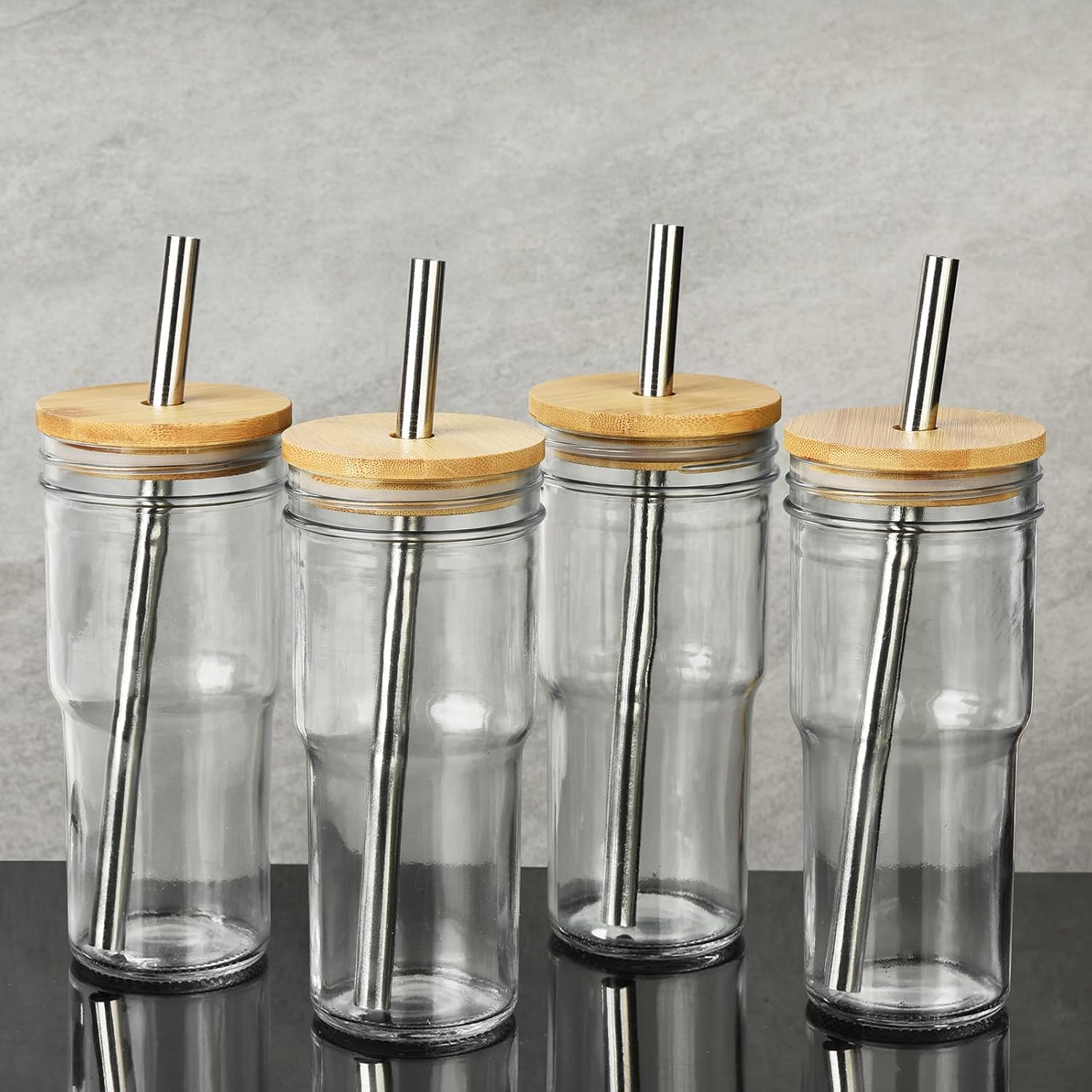 ALINK 4-Pack Glass Cups with Bamboo Lids and Straws, 24 OZ Mason Jar Glass Tumbler, Reusable Boba Cups, Iced Coffee Drinking Glasses for Bubble Tea, Smoothies, Juice - 2 Cleaning Brush - Image 7