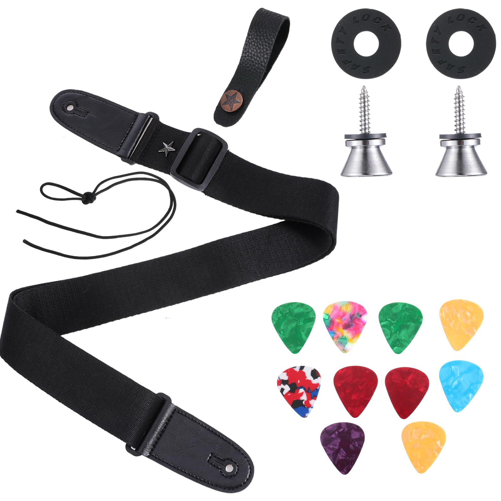 Sangle de guitare acoustique réglable avec cordes et médiators - 8