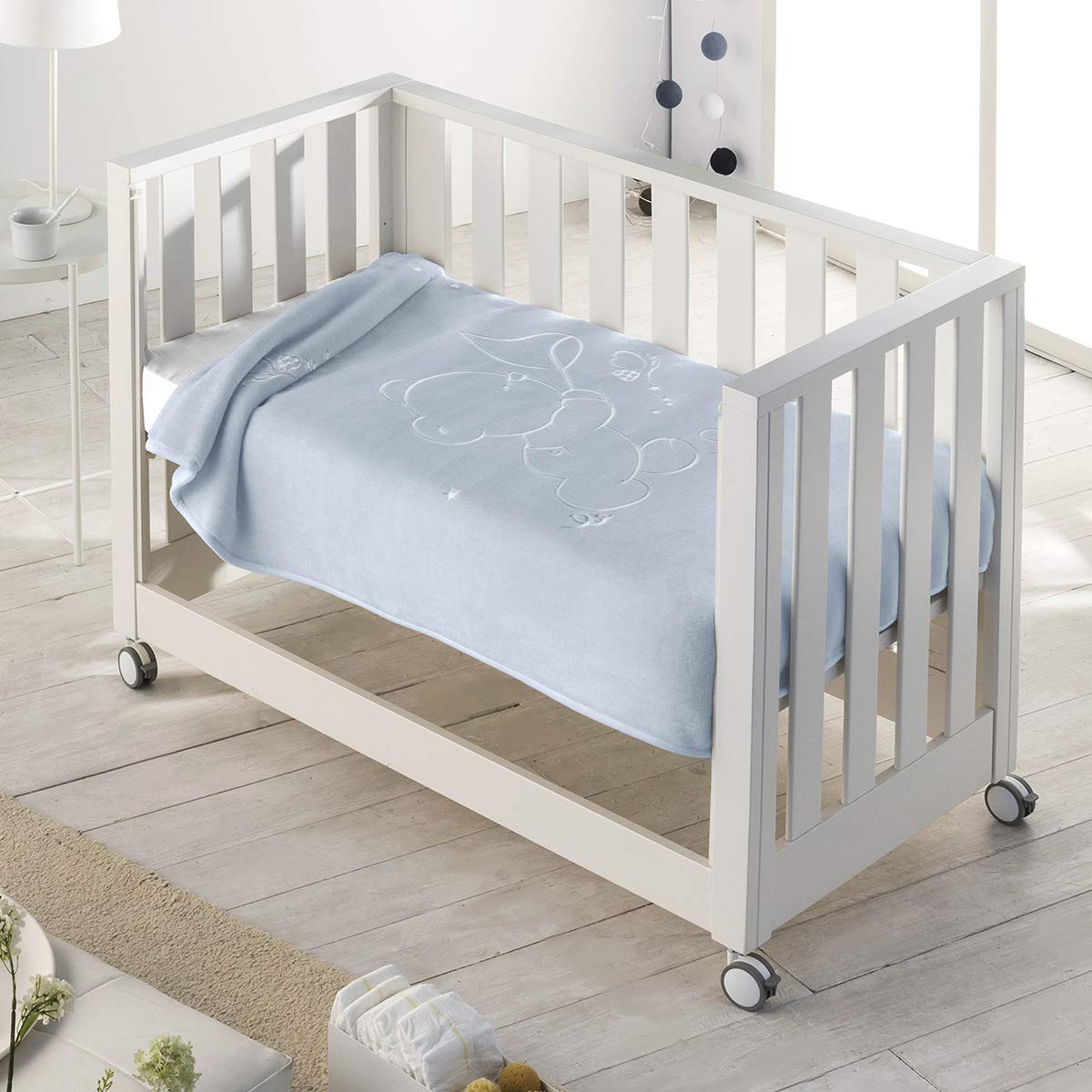 Baby Koc Dziecięcy Miś Motyle 6654-110x140 cm - Niebieski