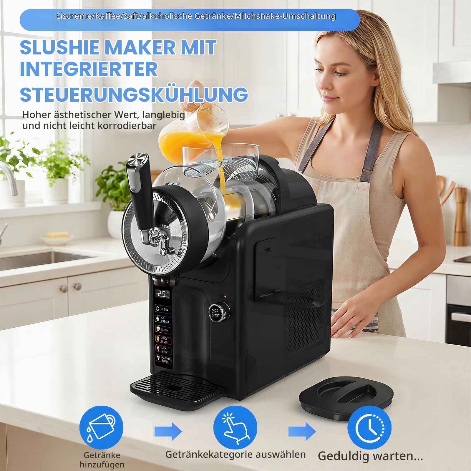 Slush Maschine,slushie maschine 2L Softeismaschine,Slushie Maschine für Zuhause,Maschine mit LED-Display,6 voreingestellte Programme für Eiscreme, Smoothies, Milchshakes, Slush-Cocktails und Margarita