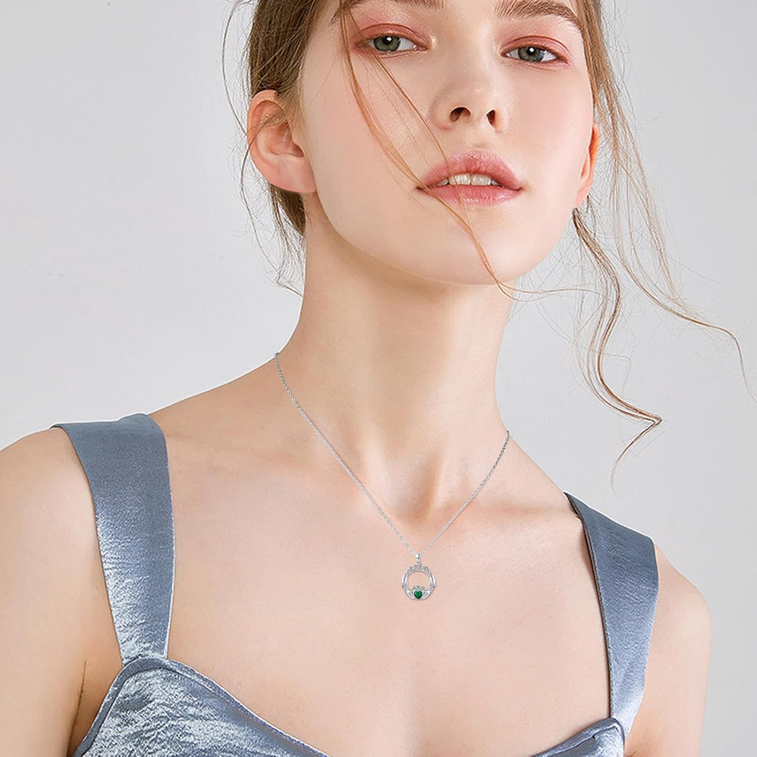 CUOKA MIRACLE Claddagh Necklace for Women 925 Sterling Silver Clada Celtic Knot Necklace Heart Birthstone Pendant Necklace Irish Jewelry Gifts for Women on Birthday Mother's Day - Image 6