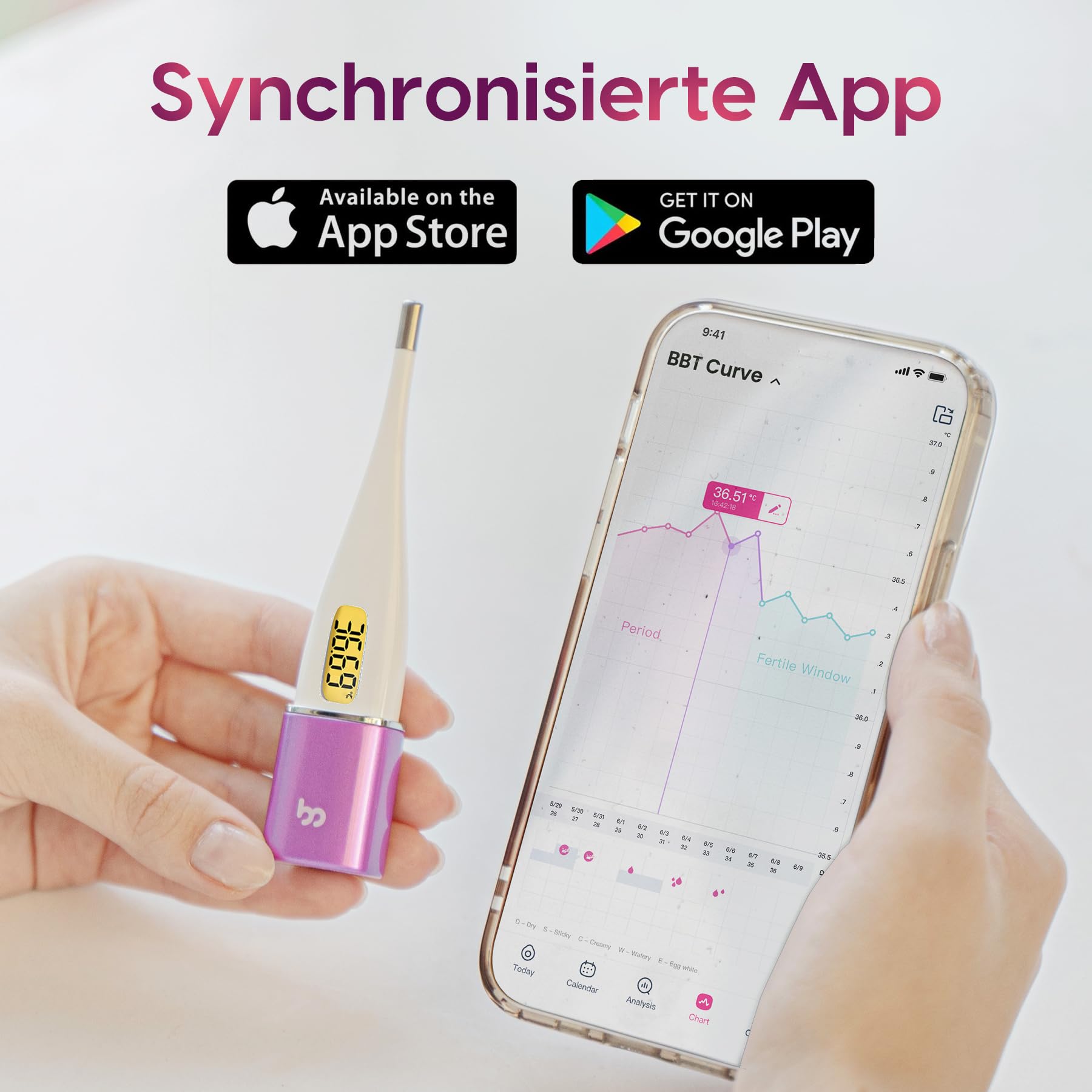 Thermomètre basal pour enfant - Thermomètre de fertilité pour le suivi de la fertilité et de l'ovulation (rose)