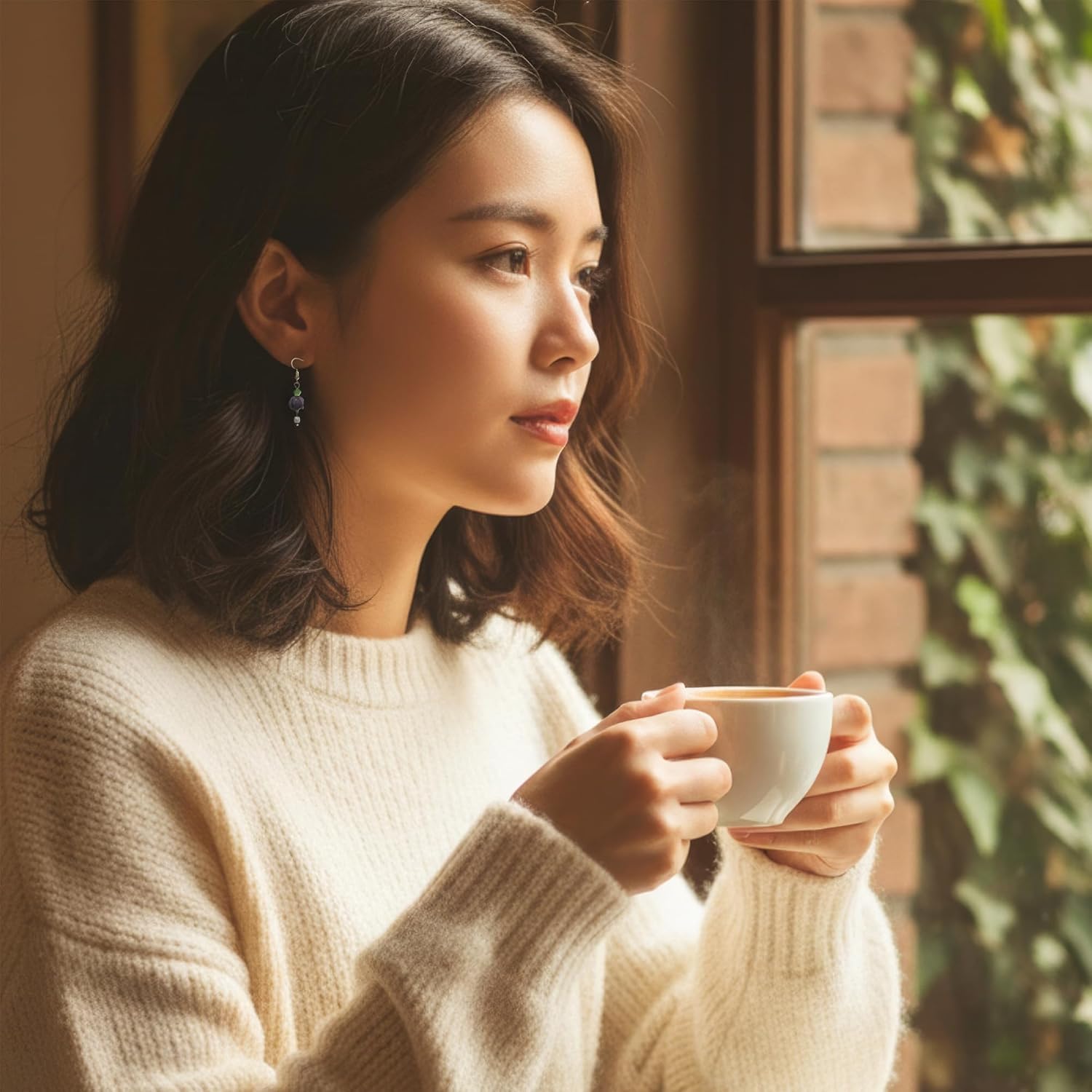 Purple Bell Flower Dangle Earrings - Glass Lily of the Valley Design with Faux Pearl Drop, Feng Shui Gold Tone Floral Jewelry for Women. (Purple) - Image 5