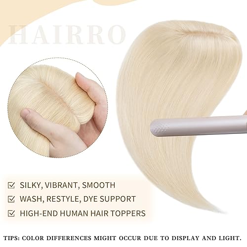 Miniatura 27 de Hairro 100% Real Human Hair Toppers for Women No Bang, Clip in Real Hairpieces, Breathable Silk Base for Covering Greyish Thinning Hair Loss on Top