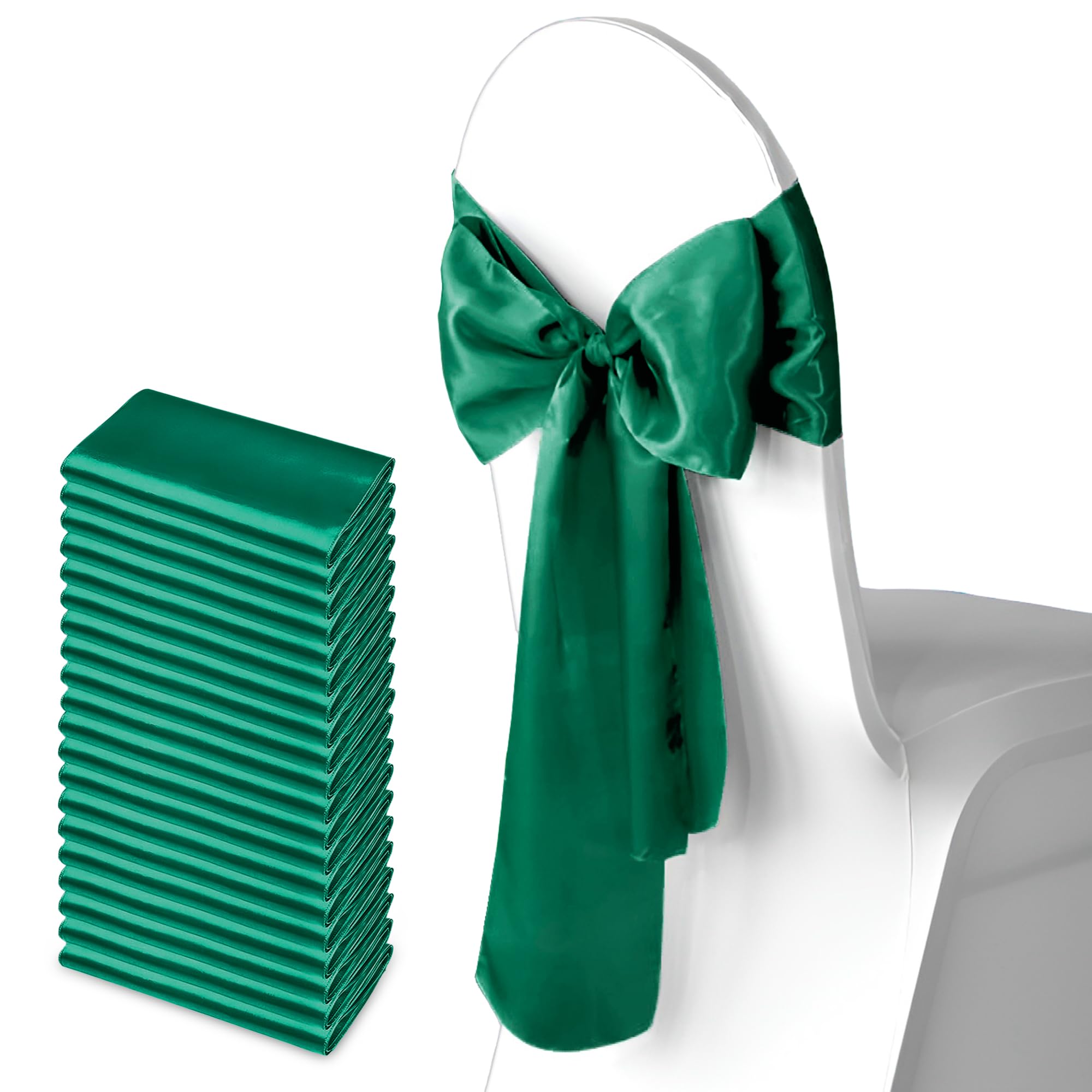 Trimming Shop 7" x 108" Emerald Green Satin Chair Saheses, 25 pcs — image 1