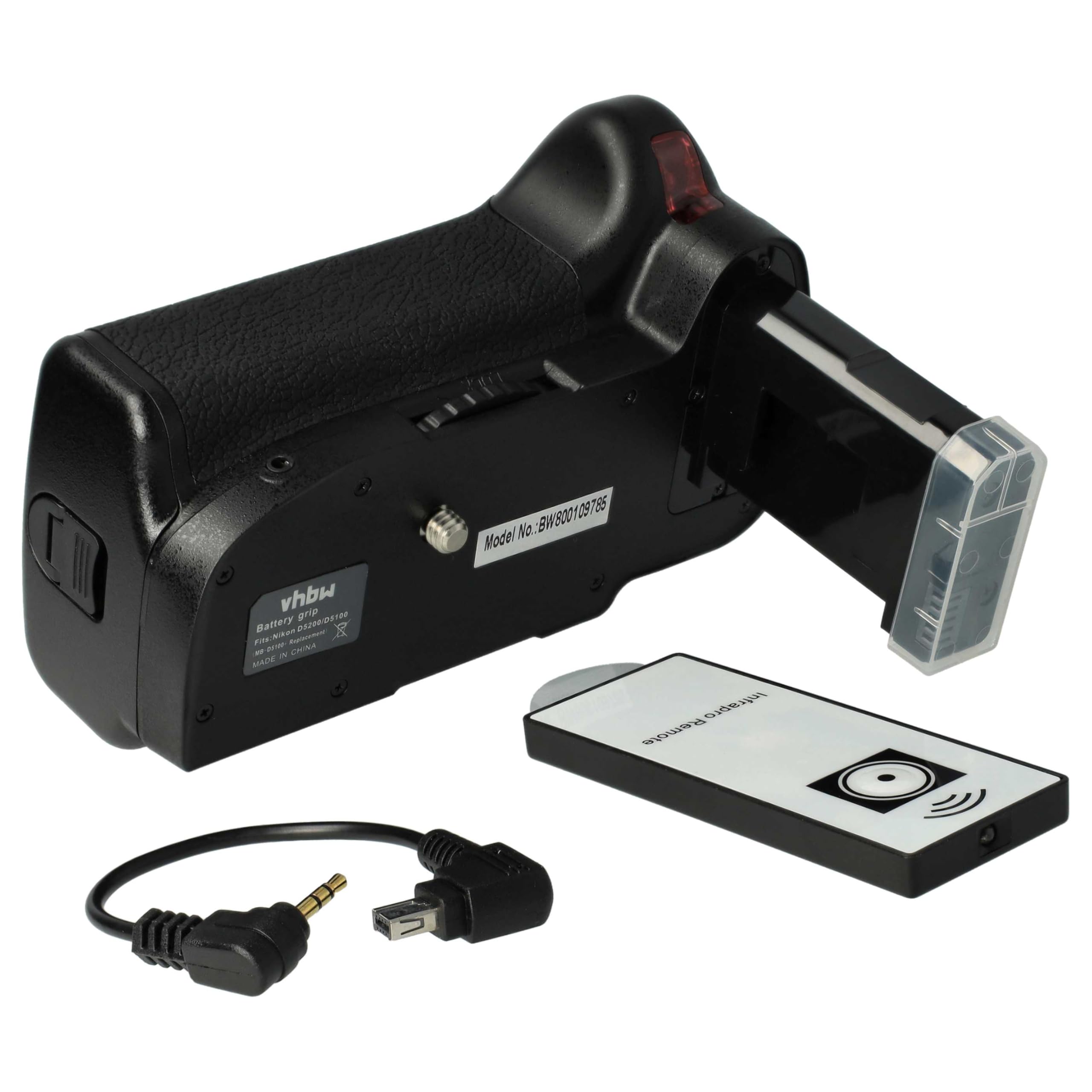 vhbw impugnatura battery grip compatibile con Nikon D5100, D5200, D5300 fotocamera reflex, incl. ghiera di selezione, plastica/metallo