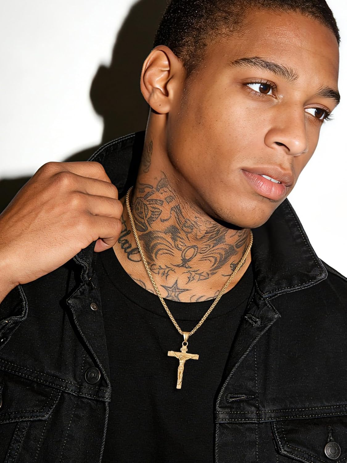 U7 Men Crucifix Cross Pendant with Chain Baptism Christian Jewelry Stainless Steel/18K Gold Antique Jesus Necklace, Gift Packed,Length 22" - Image 9