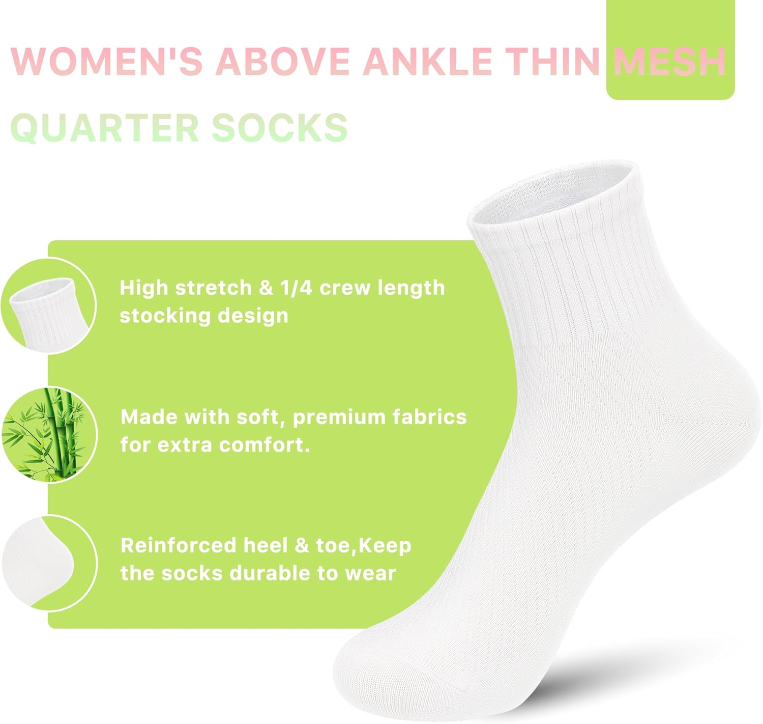 SERISIMPLE Women's Bamboo Viscose Above Ankle Thin Socks Quarter Mesh Design Breathable Anti-Odor Summer Socks 5 Pairs - Image 3