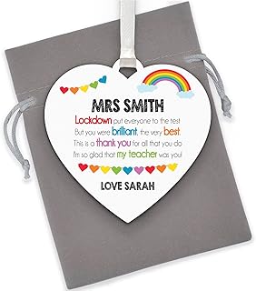 Lockdown Teacher Gifts - PERSONALISED Rainbow Teacher Thank You Gifts - Lockdown Gifts for Teaching Assistant, Key Worker - Rainbow Teacher Thank You - Lockdown Teacher Appreciation - With Grey Bag