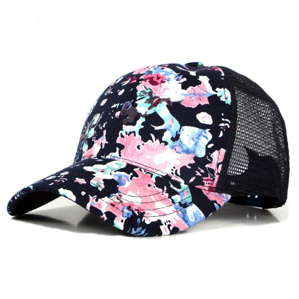 ZLSLZ Women's Mesh Lace Flower Print Sun Hat Floral Trucker Baseball Cap Hat