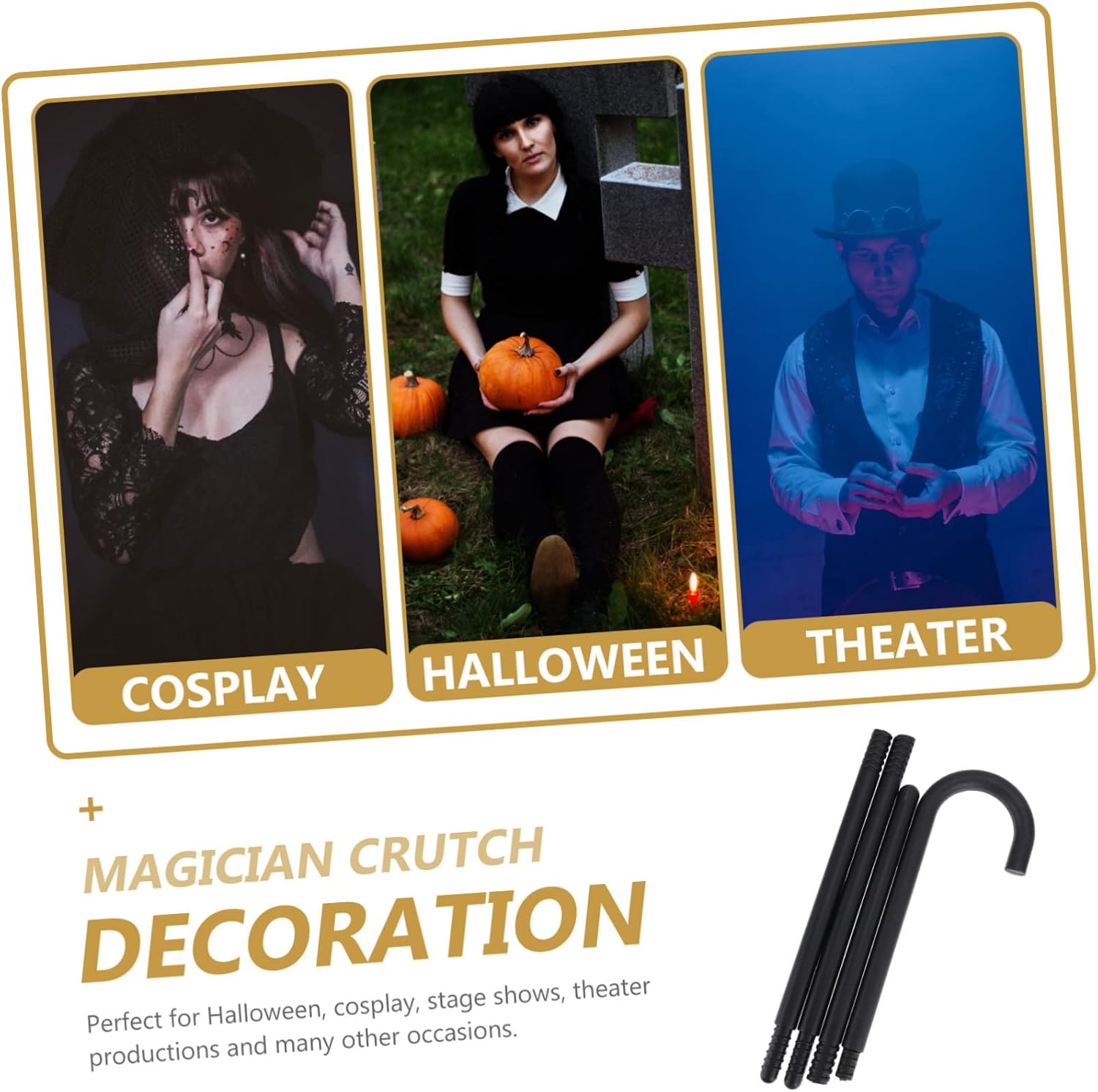 10pcs Black Magician Cane Magician Party Cosplay Crutch Costume Prop Pretend Play Toy Dancing Cane Trick Stage Crutch Stick Plastic Fold Handle, Decorative Party Props for Halloween Masquerade Role
