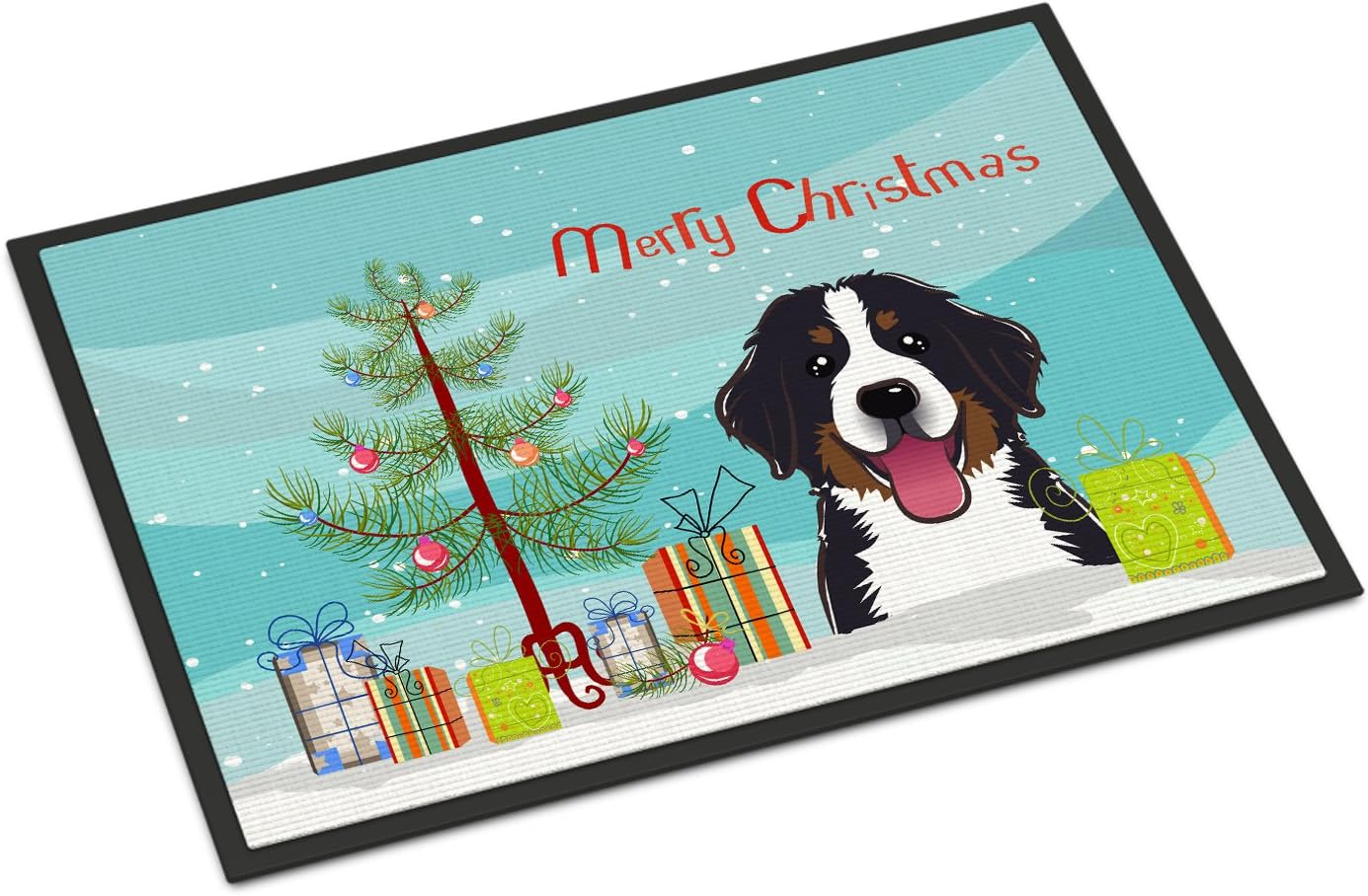 Caroline's Treasures BB1609MAT Christmas Tree and Bernese Mountain Dog Doormat 18x27 Front Door Mat Indoor Outdoor Rugs for Entryway, Non Slip Washable Low Pile, 18H X 27W