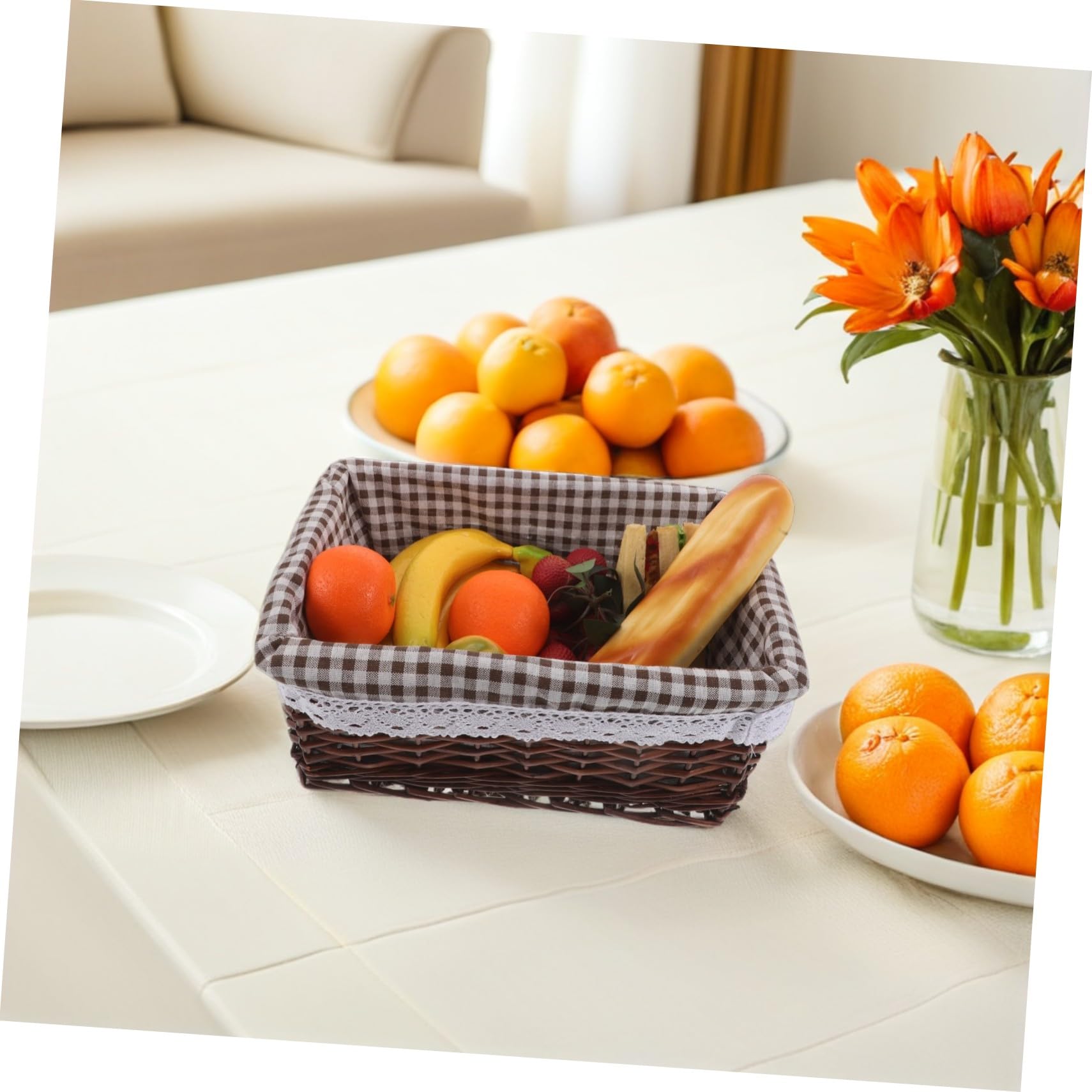 DOITOOL 3 Piezas Cesta de Almacenamiento Tejida de Mimbre Rectangular de Cesta de Mimbre para Aperitivos Mano con Forro para Libros Despensa y Artículos Diversos