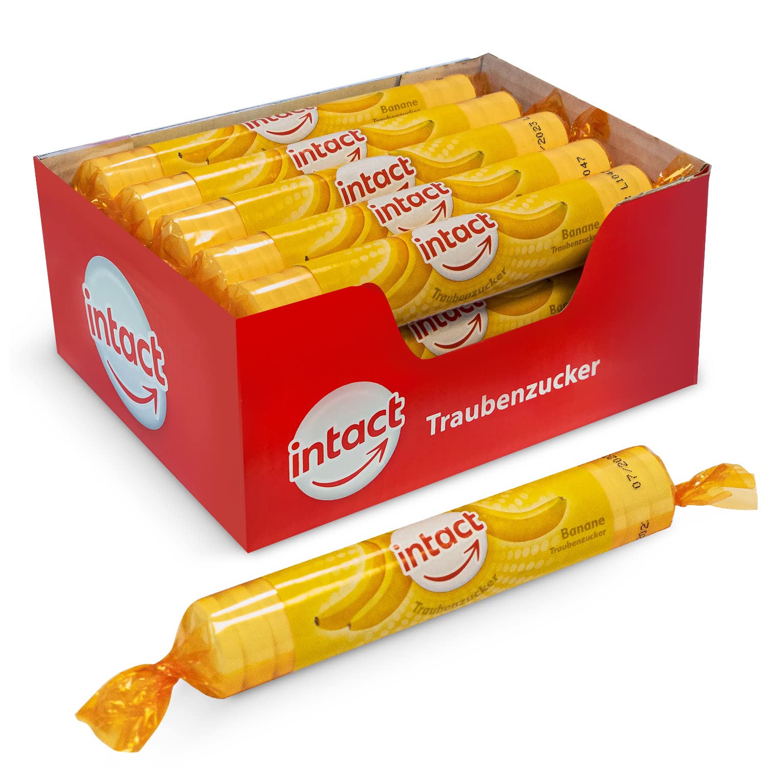 intact Traubenzucker (Banane) Rolle 15 St. • Multipack (15 x 40g) Traubenzucker Bonbons • 100% Vegan