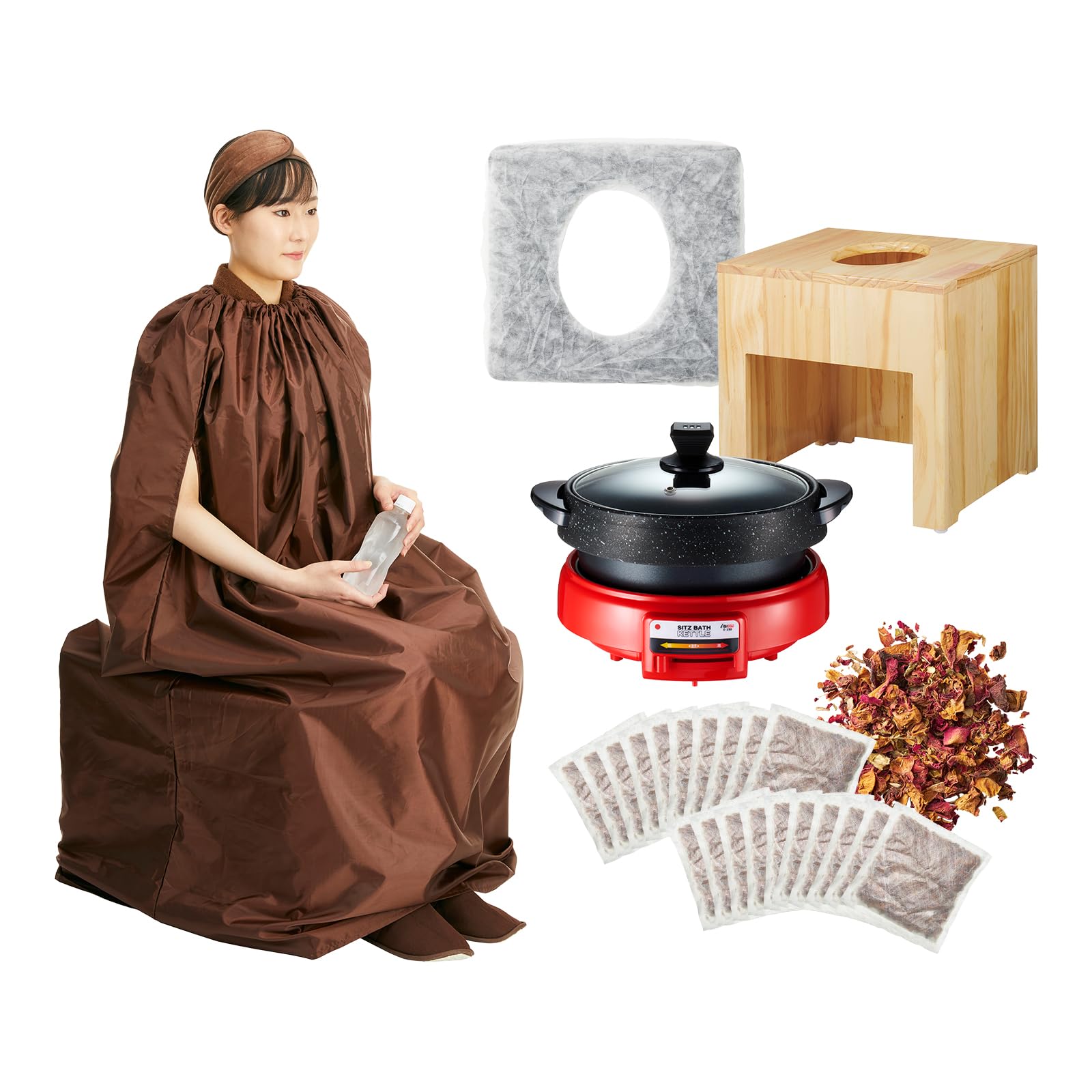 Amazon.co.jp: 【よもぎ蒸しセット！】 角形イス - ブラウン袖穴アリ  