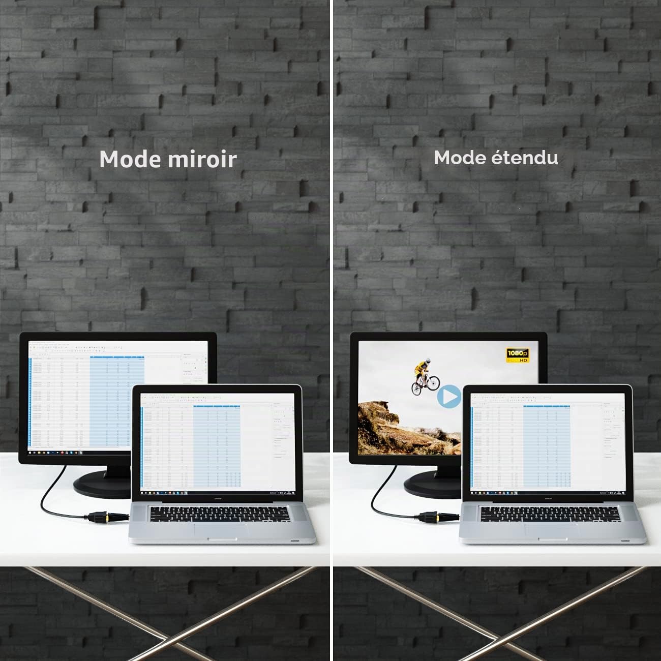 deleyCON Adaptateur HDMI vers VGA pour Moniteur Projecteur