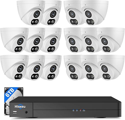 【Disco Duro de 6TB】Sistema de Cámaras de Seguridad NVR Hiseeu de 12MP, 16 Cámaras de Seguridad PoE Cableadas 4K/8MP, Vista Amplia de 121°, Audio