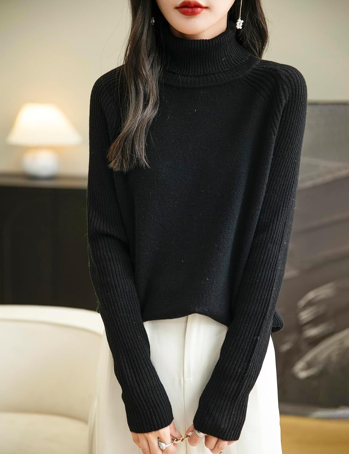 Chanyarn Women's Turtleneck 100% Merino Wool Sweater 2025 Fall Winter Classic Warm Soft Raglan Long Sleeve Knit Sweater - Image 3