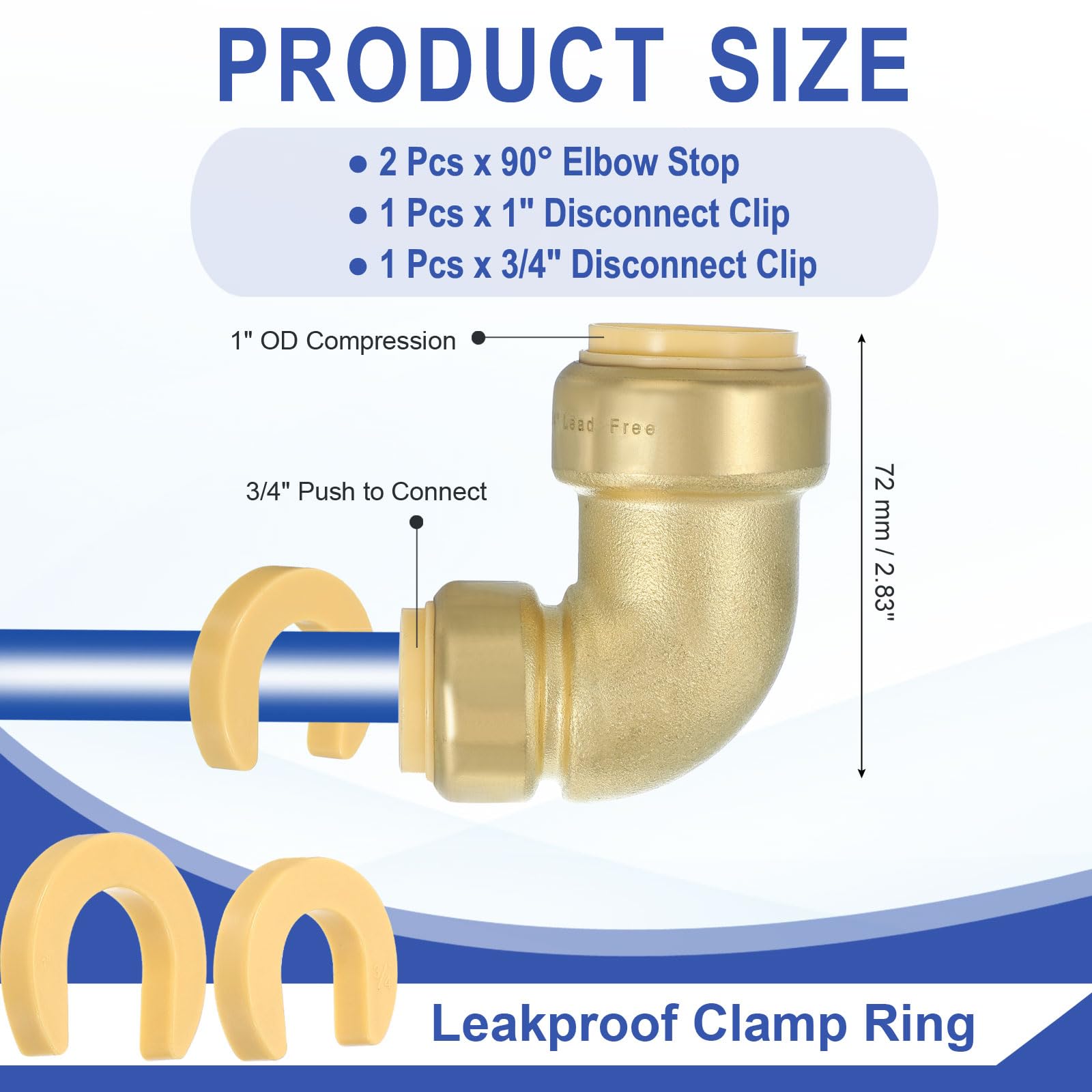 PATIKIL 90° Elbow Stop Valve 3/4" x 1" Compression Water Shut Off Valve with 3/4" Disconnect Clip for Faucet Toilet Pex Copper Cpvc Pipe Brass Gold - Image 2