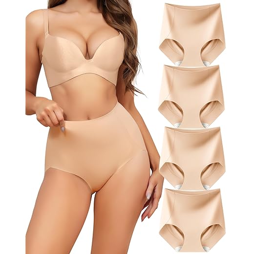 Levao Set of 4 Women's Shapewear High Waist Invisible Underwear Seamless Breathable Comfortable Underwear S-XXL