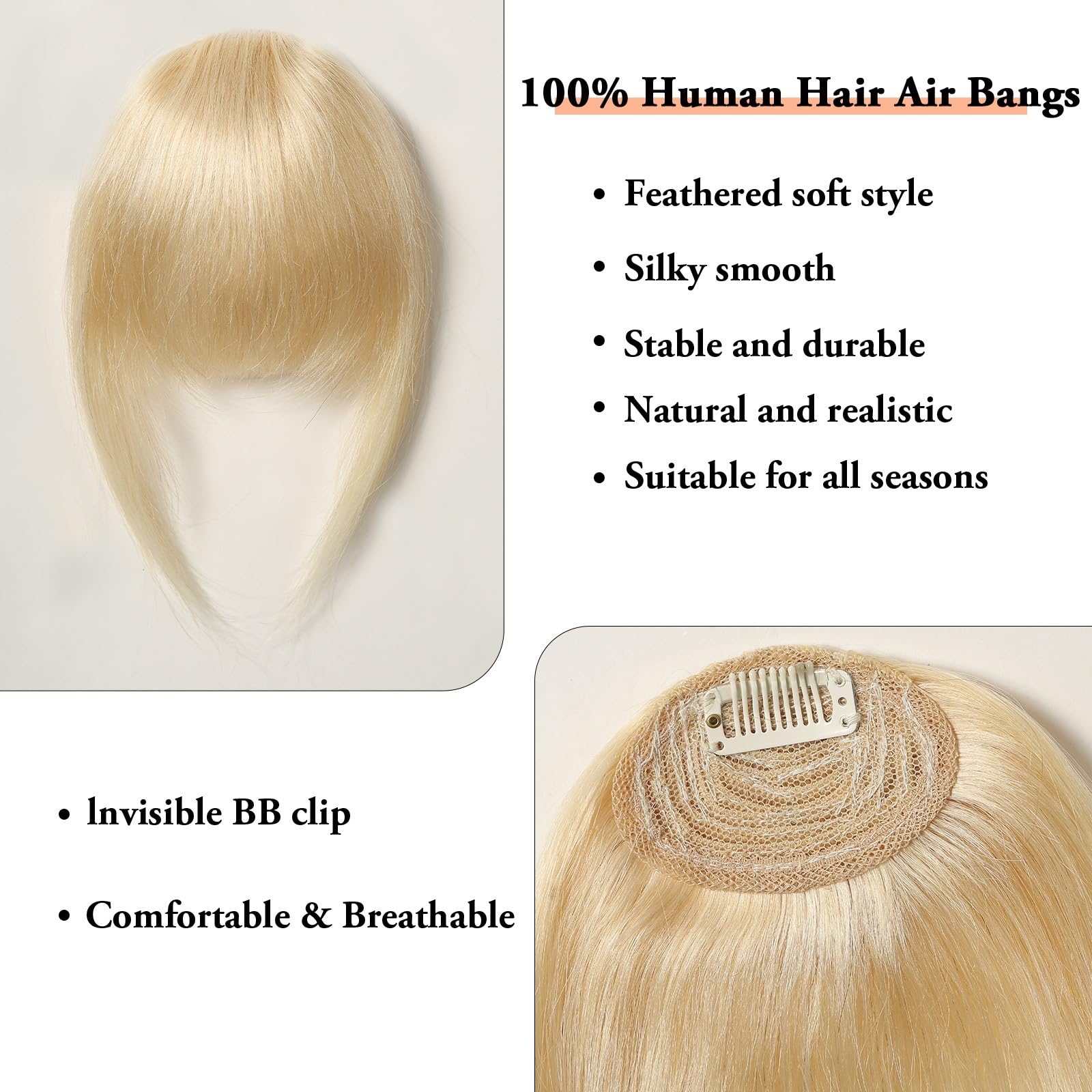 Frangetta Capelli Clip Frangia con clip Estensioni dei capelli umani al 100% Frangia bionda Frangia spessa francese Frangia con clip Posticci for capelli da donna Facile da indossare ogni giorno Posti