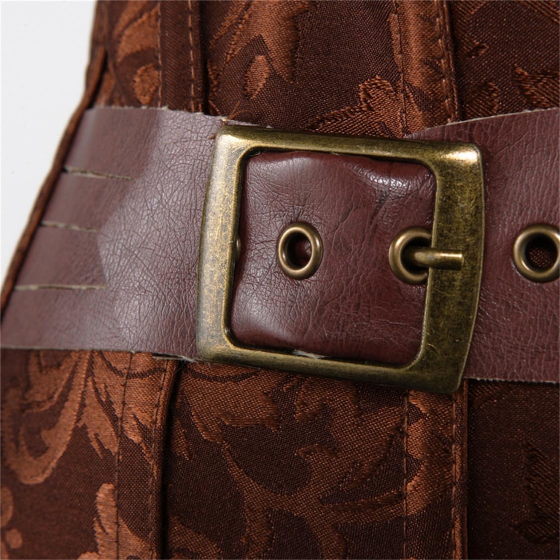 Grebrafan Brown Leather Steampunk Corset Bustier Plus Size