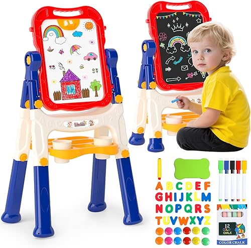 Easel for Kids,Toddler Toys for Ages 2-4, Double-Sided Magnetic Kids Art Easel for 2 Year Old Boy Birthday Gift,Toys for 3 Year Old Boy Dry Erase Boards,Drawing Boadrs for 2 3 4 5 Years Old Girl Gift