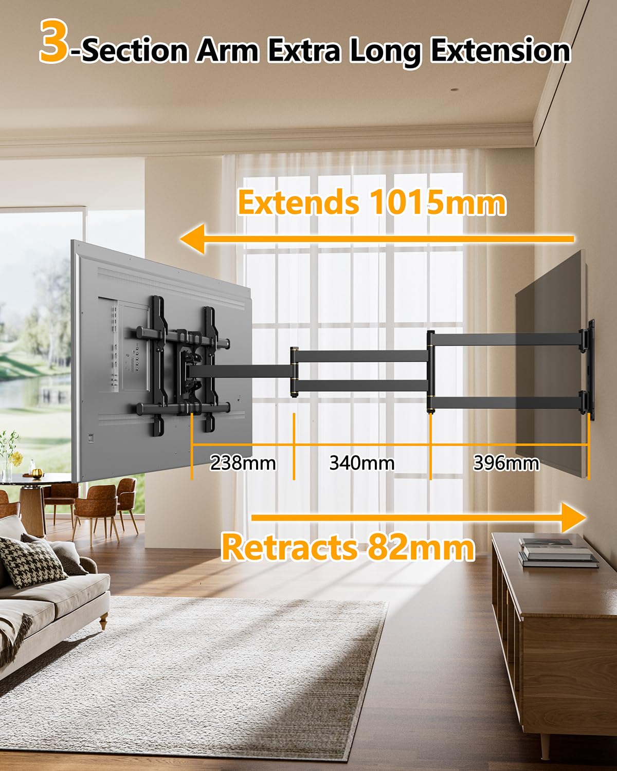 FORGING MOUNT Long Reach TV Wall Bracket, 1015mm Long Arm for 37-75 Inch TVs, Corner TV Bracket, 3 Articulating Arm Full Motion TV Mount with Swivel/Tilt, Holds up to 45kg, Max VESA 600x400mm — view 3