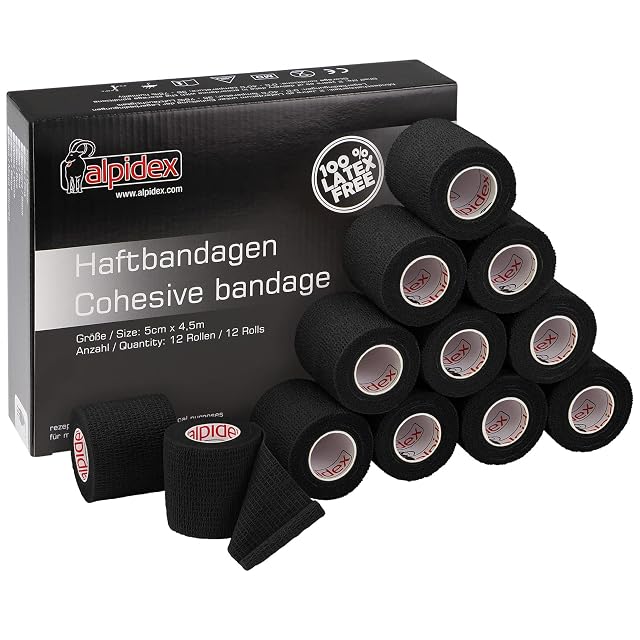 ALPIDEX 12 Rollos Venda Autoadhesiva Elástica 5 cm x 4,5 m Cohesiva