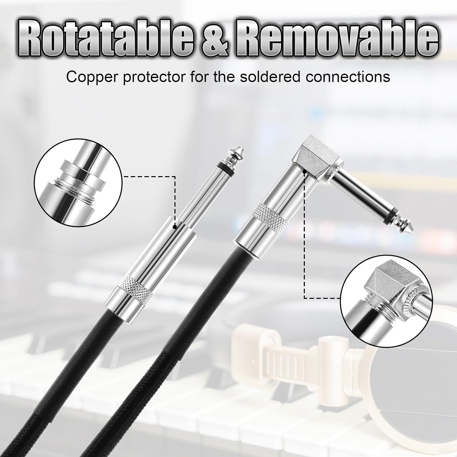 6 Pack 10ft Black Guitar Cables, Quality Instrument Cords for Guitar, Bass, Keyboard – Copper & PE Material, Flexible and Reliable for Performance