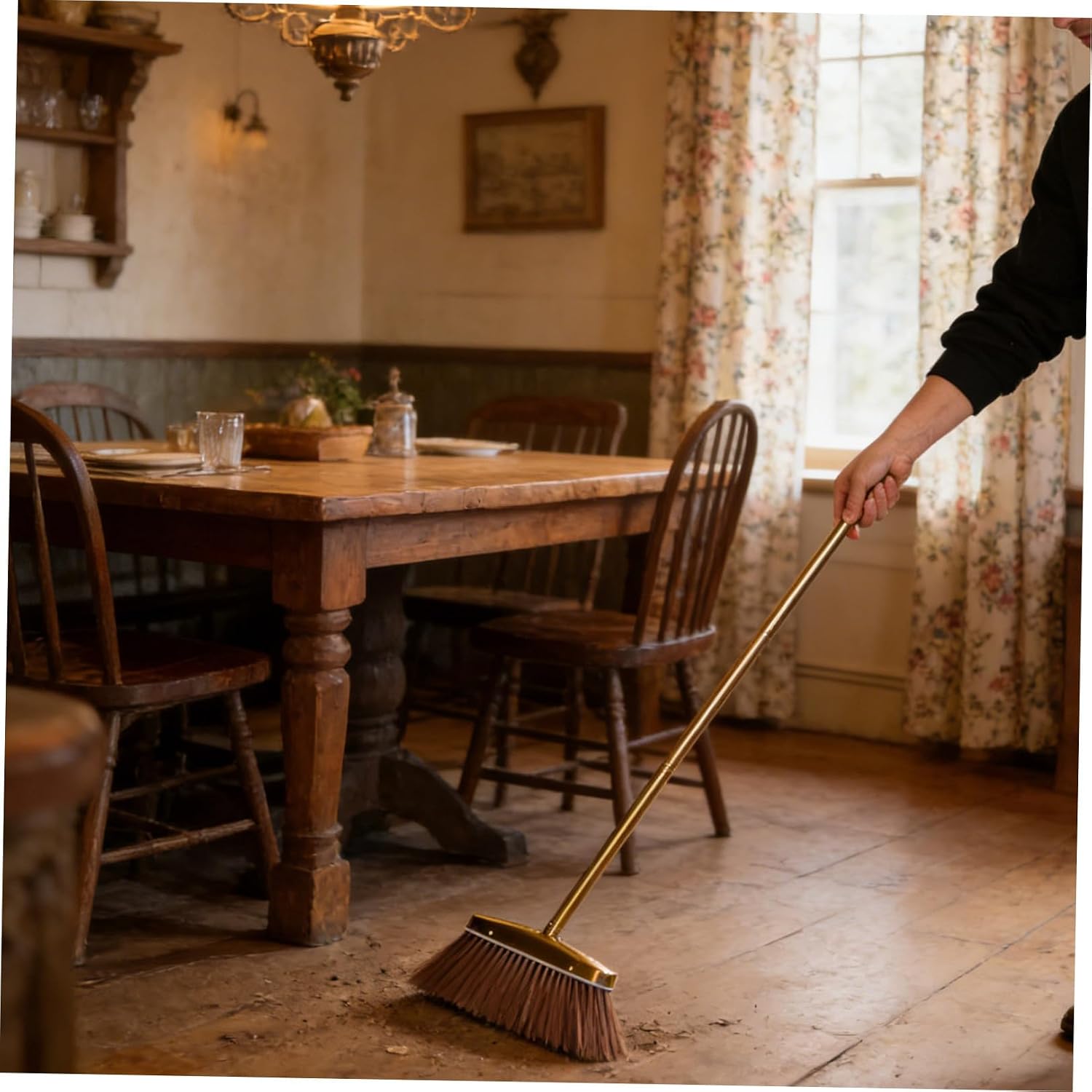 Heavy Duty Hand Broom with Detachable Stainless Steel Handle for Damp Indoor Environments and Bathrooms, Weather Resistant and Space-Saving Floor Cleaning Tool, 37 Inch Portable