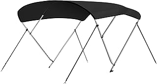 SereneLife 4 Bow Bimini Top Boat Cover – 96" L x 79-84" W x 54" H, Waterproof & UV-Resistant, Easy Install with Front Straps, Rear Support Arms & Free Storage Boot (Gray)