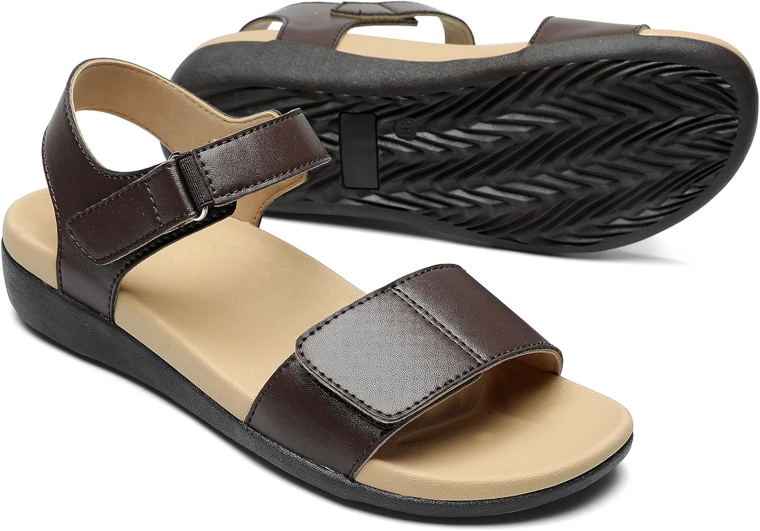 MEGNYA Comfortable Arch Support Walking Sandals for Women, Plantar Fasciitis Slides with Soft Straps, Orthotic Sandals with Non-Slip Lightweight Sole