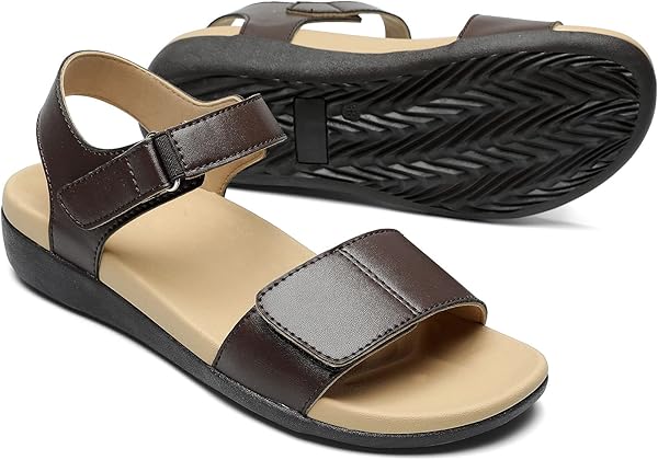 MEGNYA Comfortable Arch Support Walking Sandals for Women, Plantar Fasciitis Slides with Soft Straps, Orthotic Sandals with Non-Slip Lightweight Sole