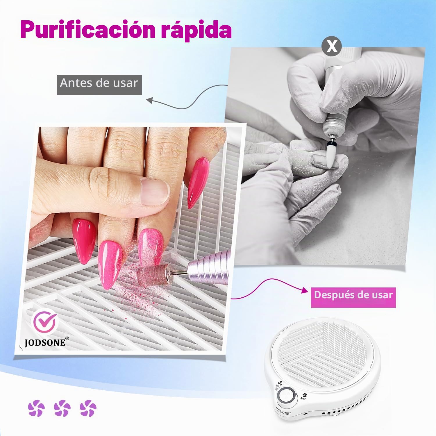 JODSONE 80W Recolector de Polvo de Uñas Aspirador Compacto Ventilador Eficaz Plumero Redondo Imprescindible para Manicura