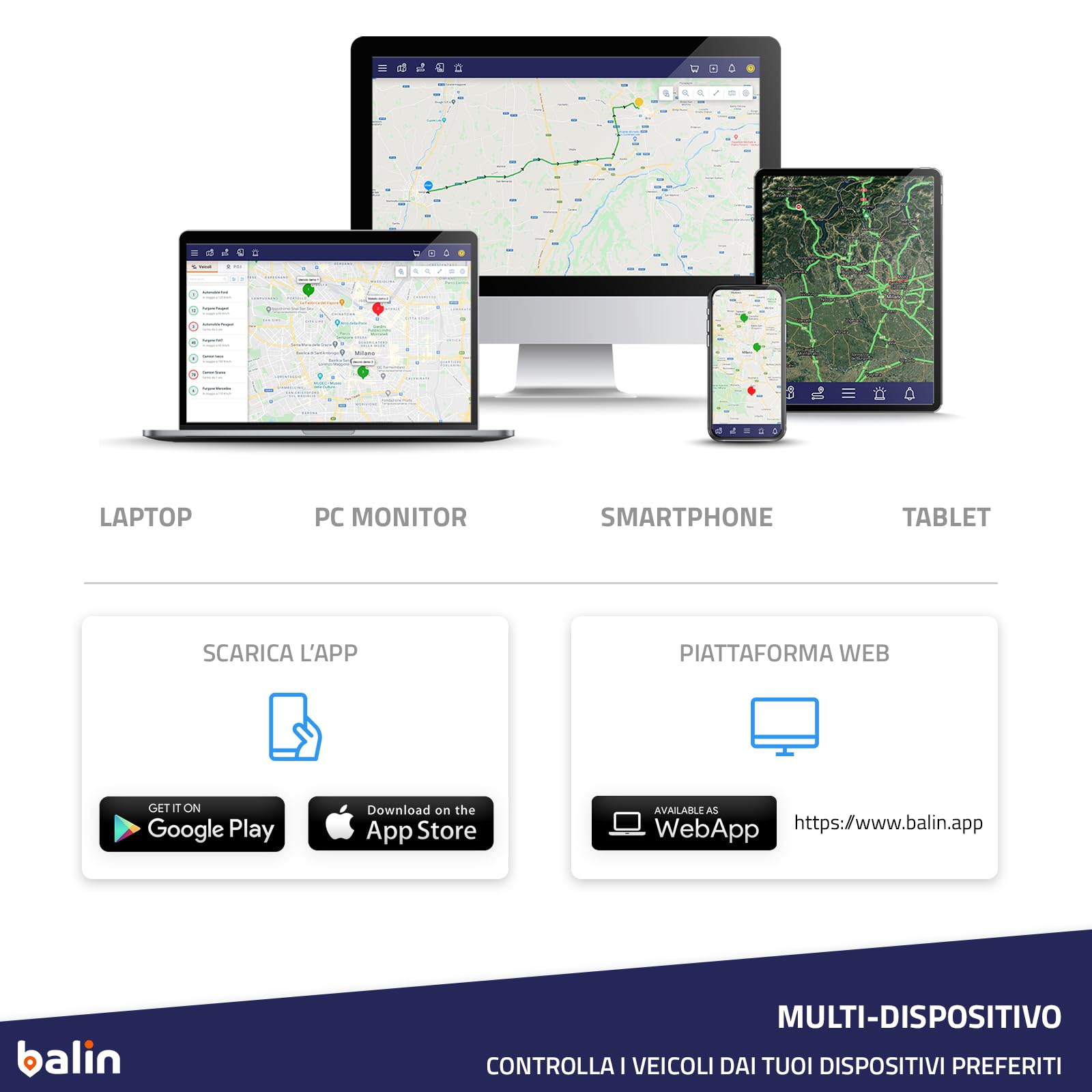 Balin.app - New Localizzatore GPS 4G professionale per veicoli, con SIM card e traffico dati, tutto incluso. Dispositivo già configurato e pronto all'uso. Controlla i veicoli da Portale Web e App.