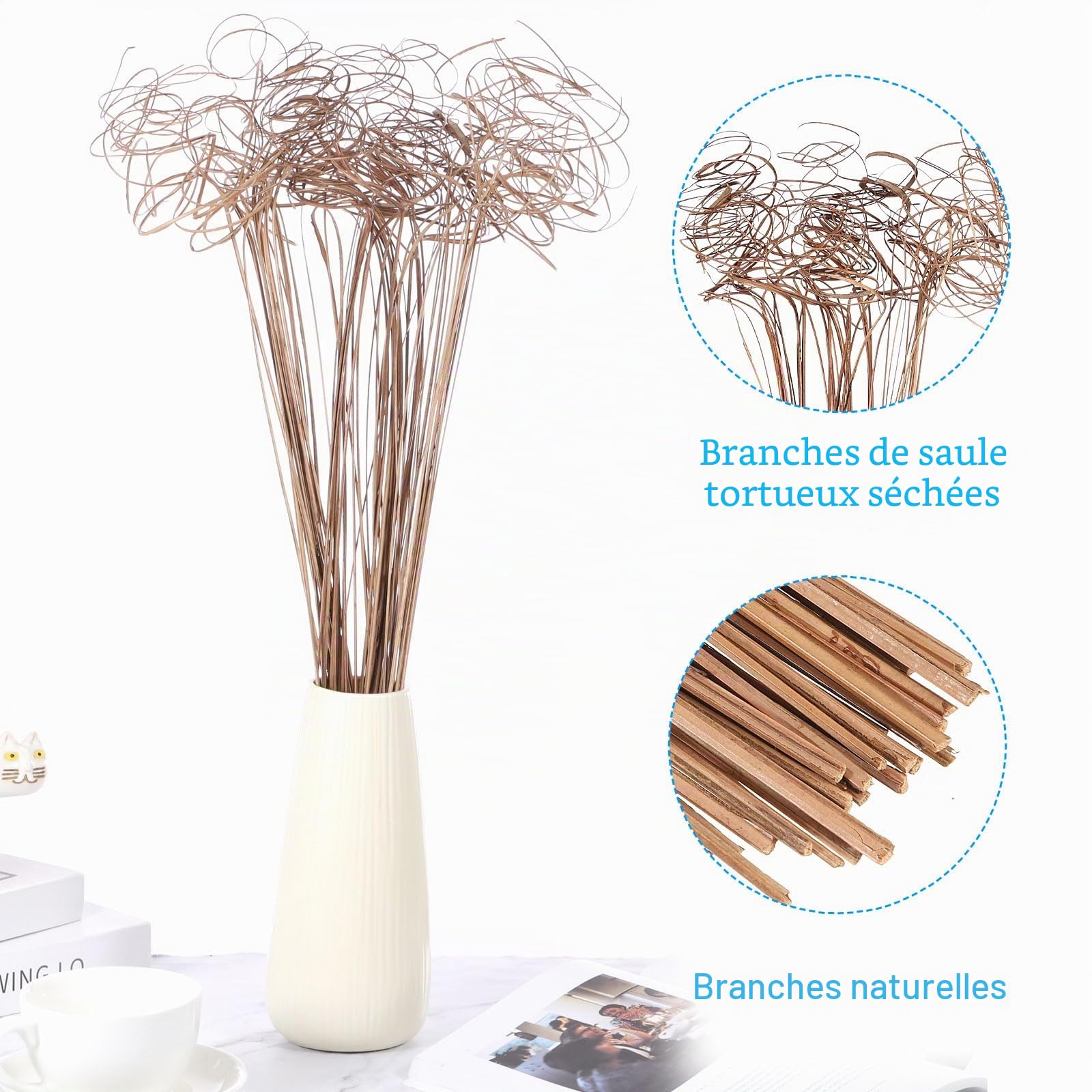 PATIKIL Brindilles Bouclées, 30 Pcs Branches de Saule Naturel Séchées Pics de Sapin de Noël pour Décoration de la Maison Cuisine Mariage Bricolage Couronnes Vases Cadeau, en Bois