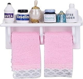Dollhouse Towel Rack, 1:12 Towel Rack Makeup Cosmetic Set Dollhouse Bathroom Accessories