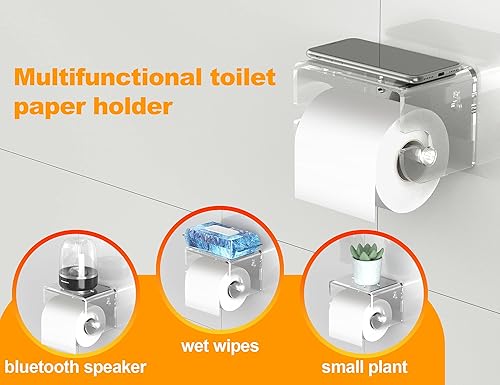 Miniatura 2 de Soporte de papel higiénico adhesivo con estante, soporte de rollo de papel higiénico para baño, soporte de almacenamiento de pañuelos montado en la