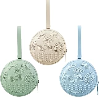 PandaEar 3 Pack Silicone Pacifier Holder Case, Portable Travel Pacifier Pouch for Newborns, BPA-Free Silicone Pacifier Storage Container for Boys & Girls (Green, Blue, Cream)