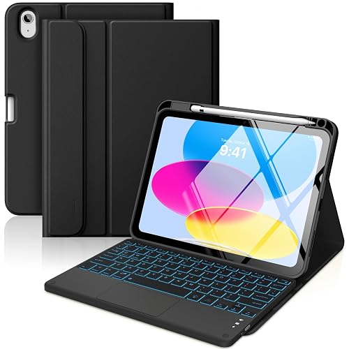 MoKo Touch Keyboard Case for iPad (A16) 11th/10th Gen,Nero | 7 Colors Backlit, Multi-TrackPad, with Pencil Holder, Auto Wake/Sleep, Compatible with iPad 11 inch 2025, iPad 10.9 inch 2020