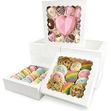 12 Pack White Pie Box Bakery Boxes with Window, 8 x 8 x 2.5 Inches Auto-Popup Cookie Boxes Treat Boxes for Chocolate Strawberries, Pastries, Muffins, Donuts