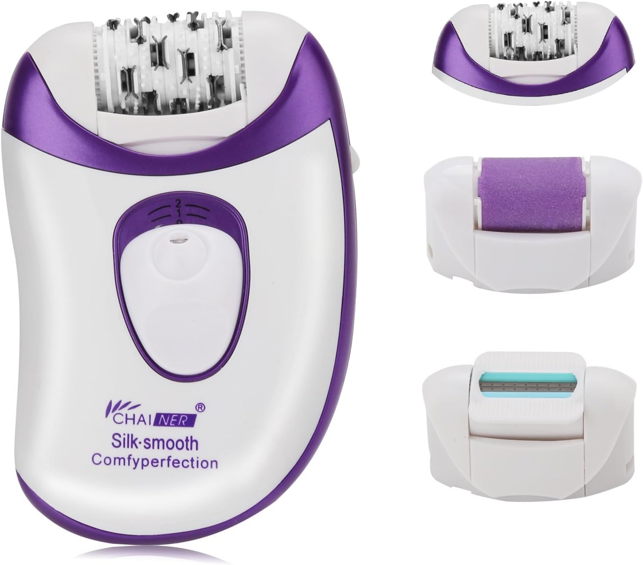 Romeker 4 in 1 Bikini Trimmer Ladies’ Shaver Cordless Electric Razor Epilator Hair Callus Remover Pedicure Foot Care File Tool for Women (USB Rechargeable, Purple)