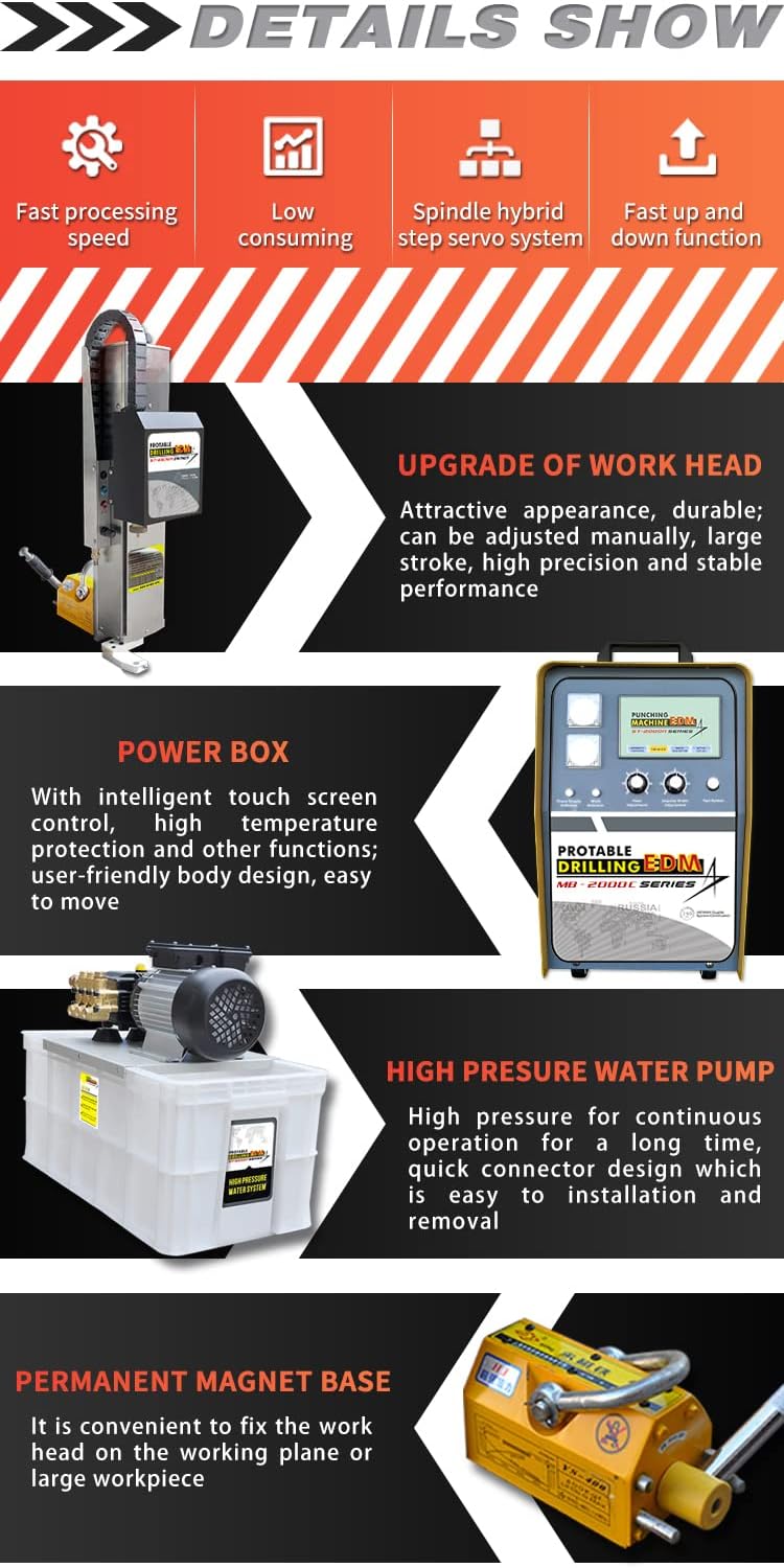 US STOCK MB-2000C EDM Driller Depth Setting 1500W Portable EDM Drilling Machine Φ0.5-3mm(Φ0.02''-0.12'') Mircro Hole EDM Punching Machine with High Presure Water Pumb