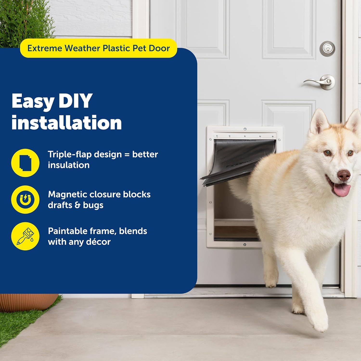 PetSafe Extreme Weather Dog Door for Exterior Door - Energy Efficient Door for Cats and Dogs Insulated Flap System, for Large Dogs up to 100 lb - Plastic Frame