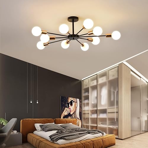 Miniatura 3 de Lámpara de techo moderna de montaje empotrado, arte de metal, 10 luces de techo industrial negro Sputnik con acabado pintado para cocina, granja,